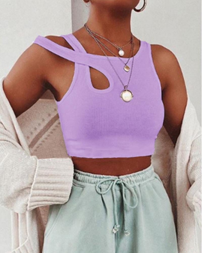 

Solid Sleeveless Cut-out Skinny Crop Tanks, Purple