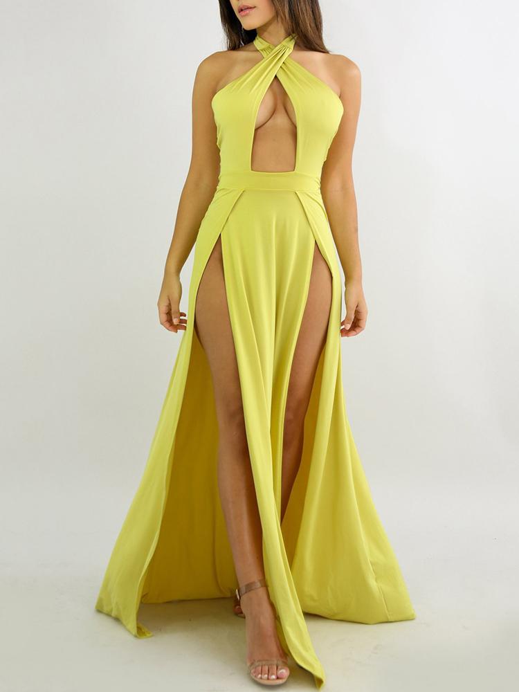 criss cross halter maxi dress