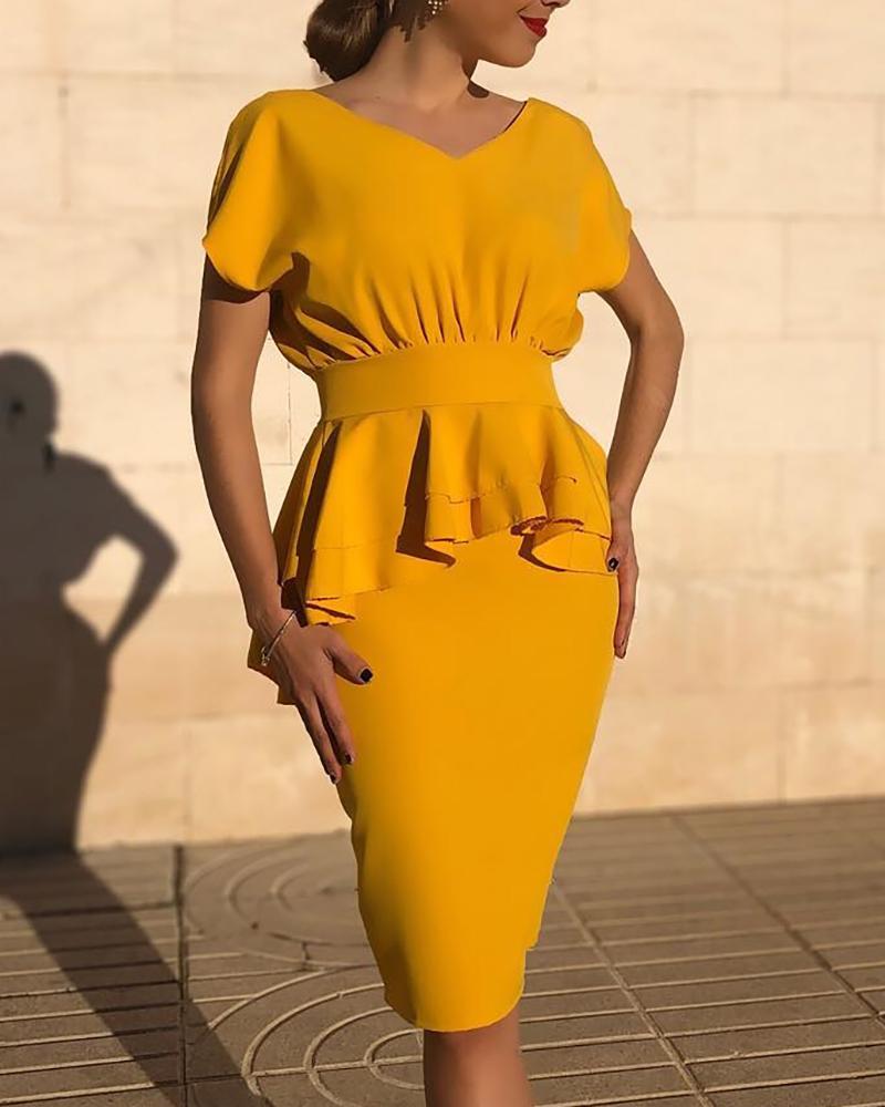 peplum midi dress with sleeves