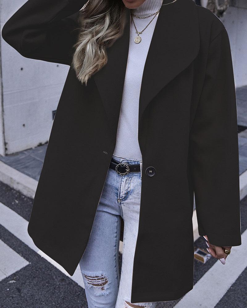

Plain Hooded Woolen Coat, Black