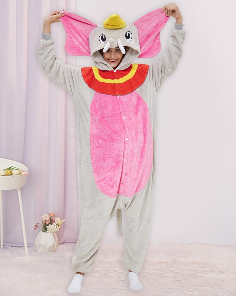 

Animal Pattern Button Front Onesie Pajamas, Pink