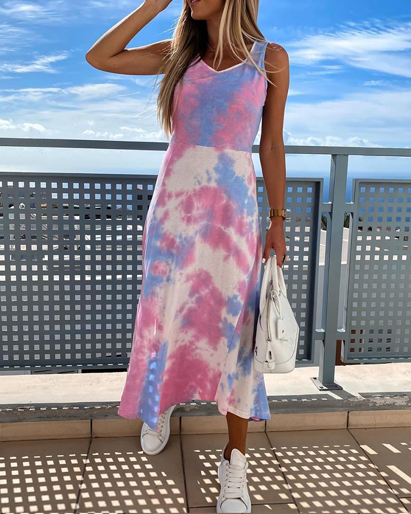 

Tie Dye Tank Maxi Dress, Pink