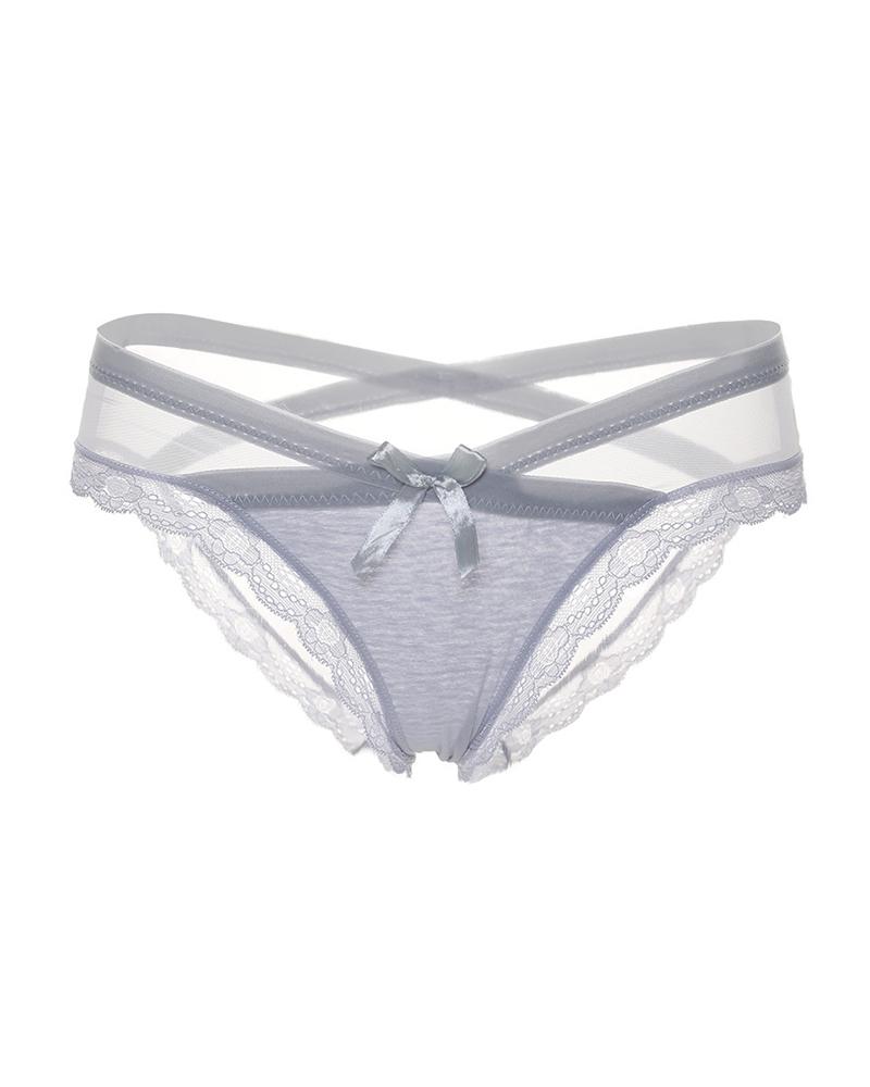

Lace Trim Sheer Mesh Bowknot Panty, Gray