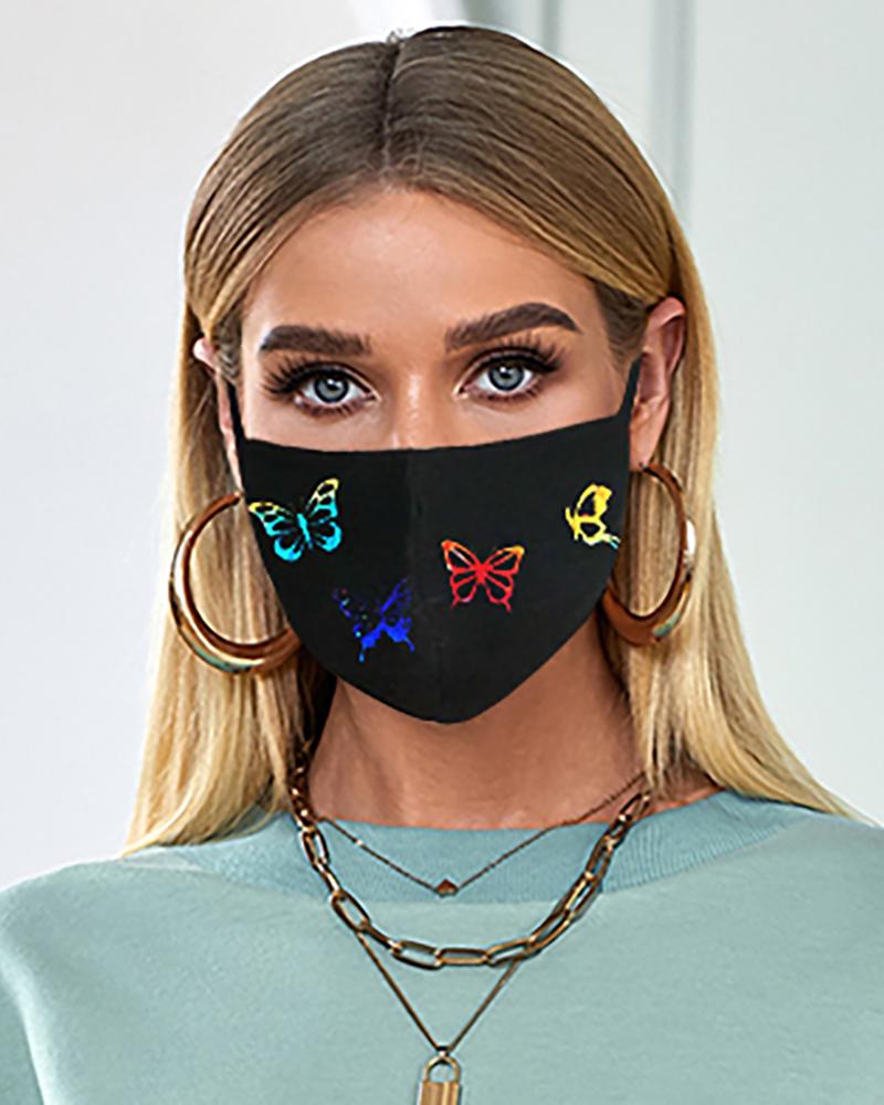 

Butterfly Print Ear Loop Breathable Mouth Mask, Black