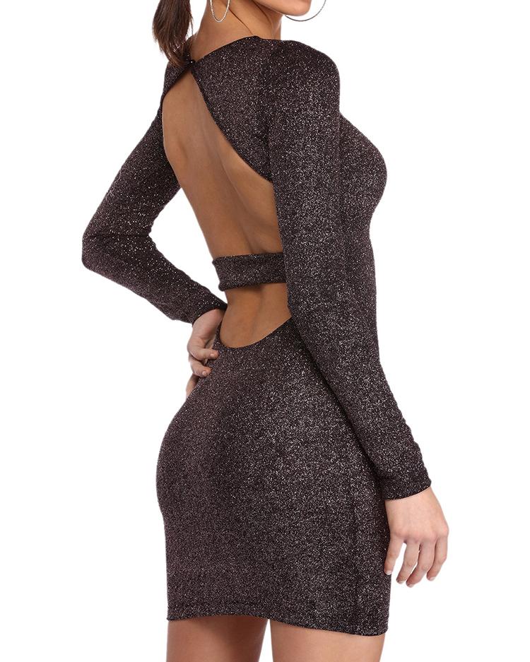 shiny sequins open back bodycon dress