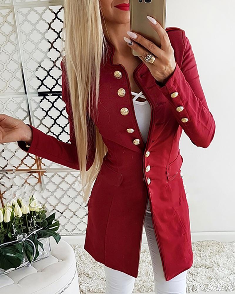 

Solid Single Breasted Pocket Blazer Coat, Red