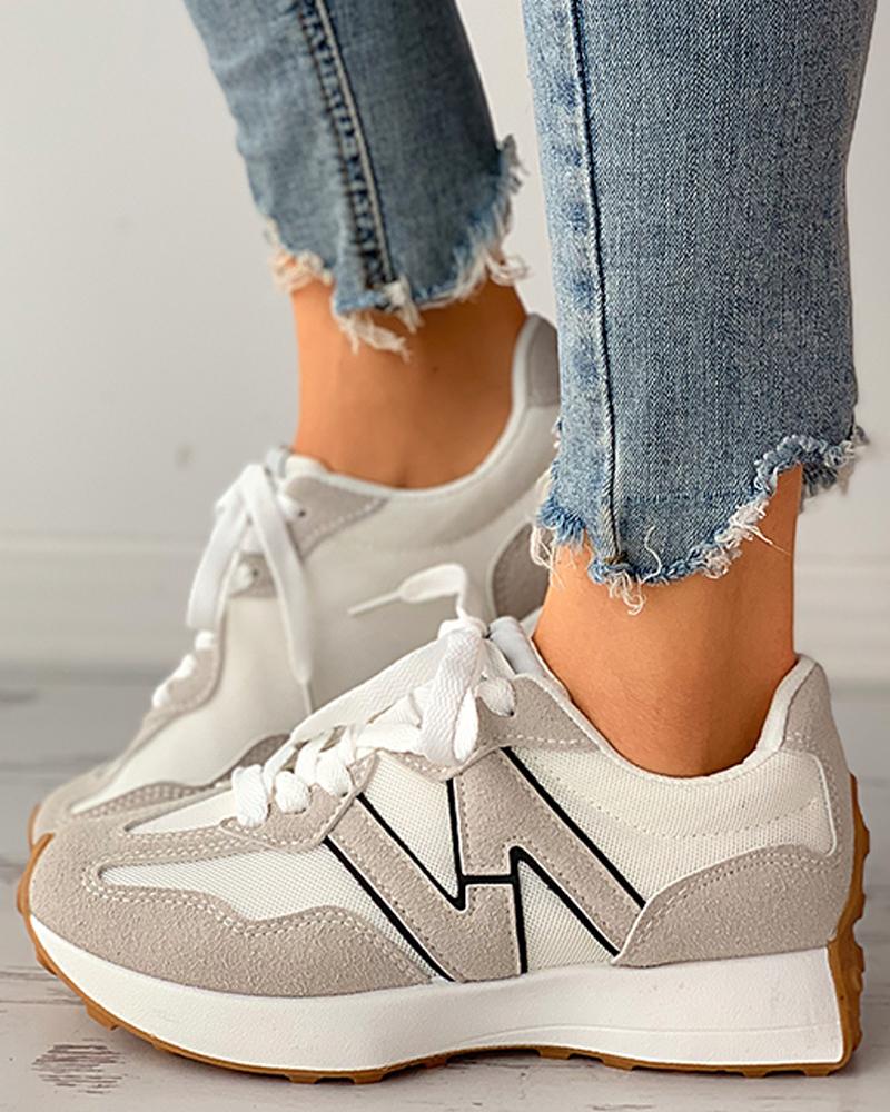 

Letter Pattern Colorblock Lace-up Sneaker, Gray