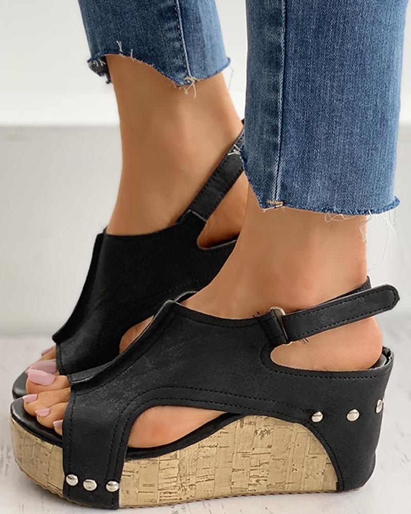 

Peep Toe Cutout Slingback Wedge Platform Heel, Black