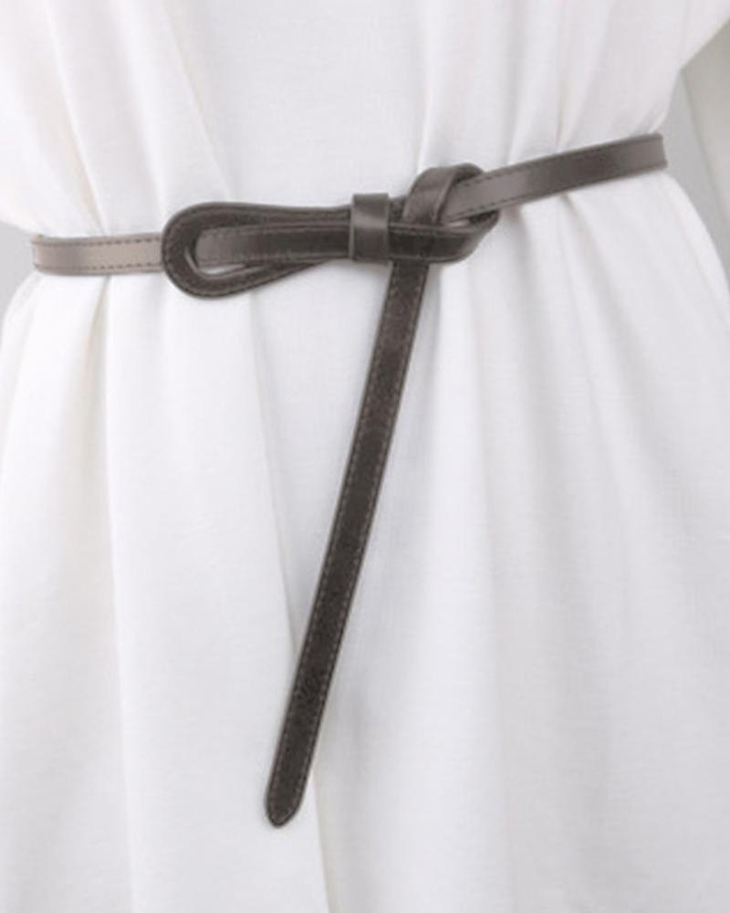 

Solid Knotted Belt Skinny Waist Belt, Coffee
