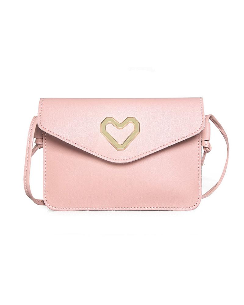 

Metal Heart Detail Flap Shoulder Bag, Pink