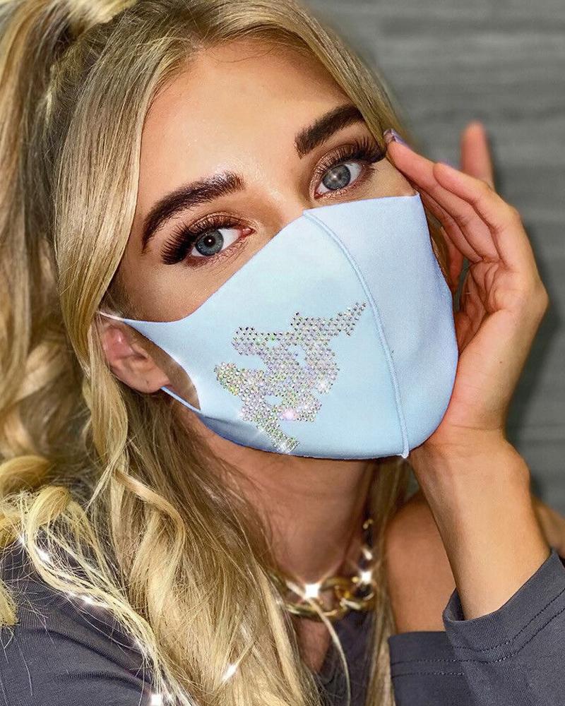 

Graphic Pattern Studded Breathable Face Mask, Light blue