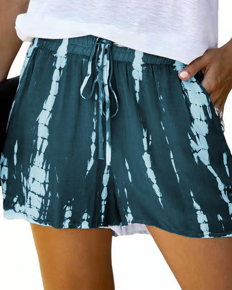 

Tie Dye Loose Drawstring Wide Leg Shorts, Green