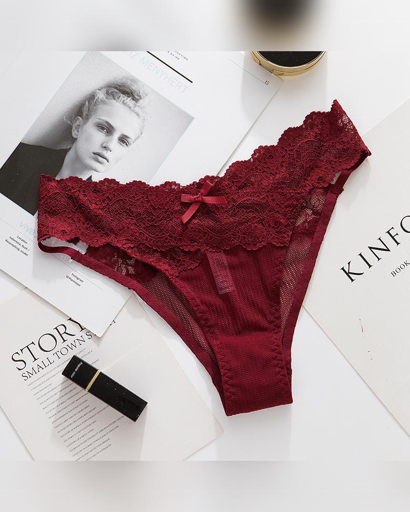 

Solid Lace Bowknot Panties, Red