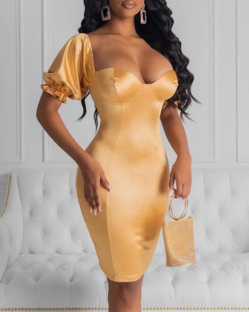 

Solid Open Back Bodycon Dress, Gold