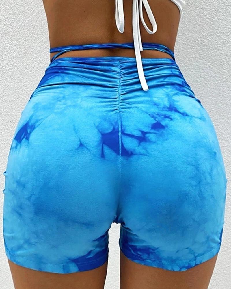 

Tie Dye Print Drawstring Skinny Short Pants, Blue