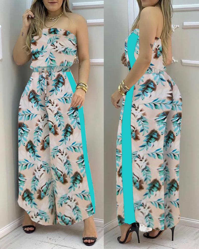 

Floral Print Bandeau Wide Leg Jumpsuit, Blue