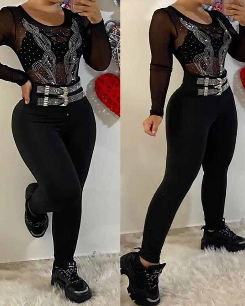 

Studded High Waist Skinny Pants, Black