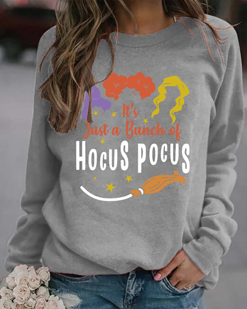 

Halloween Letter Print Casual Sweatshirt, Gray