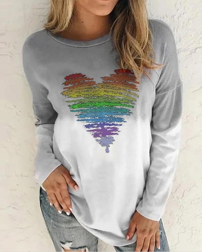 

Tie Dye Print Heart Pattern Sweatshirt, Gray