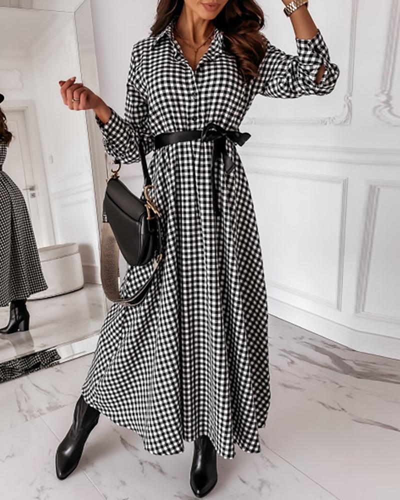 

Plaid Print Long Sleeve Maxi Dress, Style1