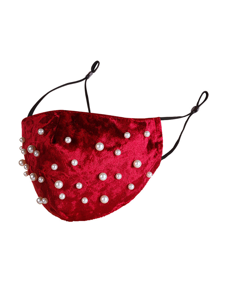 

Beaded Velvet Breathable Face Mask, Red