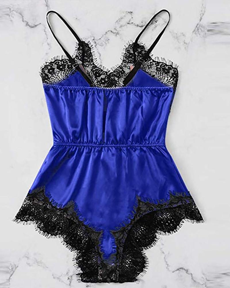 

Spaghetti Strap Lace Trim Sleepwear, Dark blue