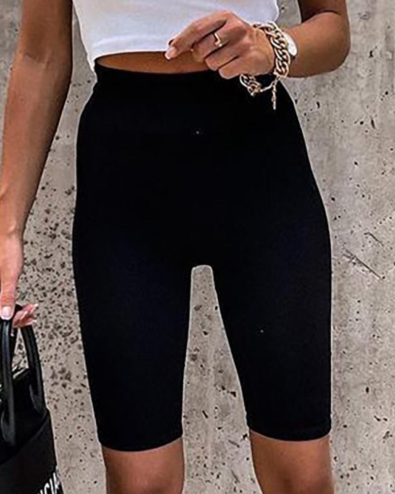 

High Waist Ribbed Sporty Biker Shorts, Black
