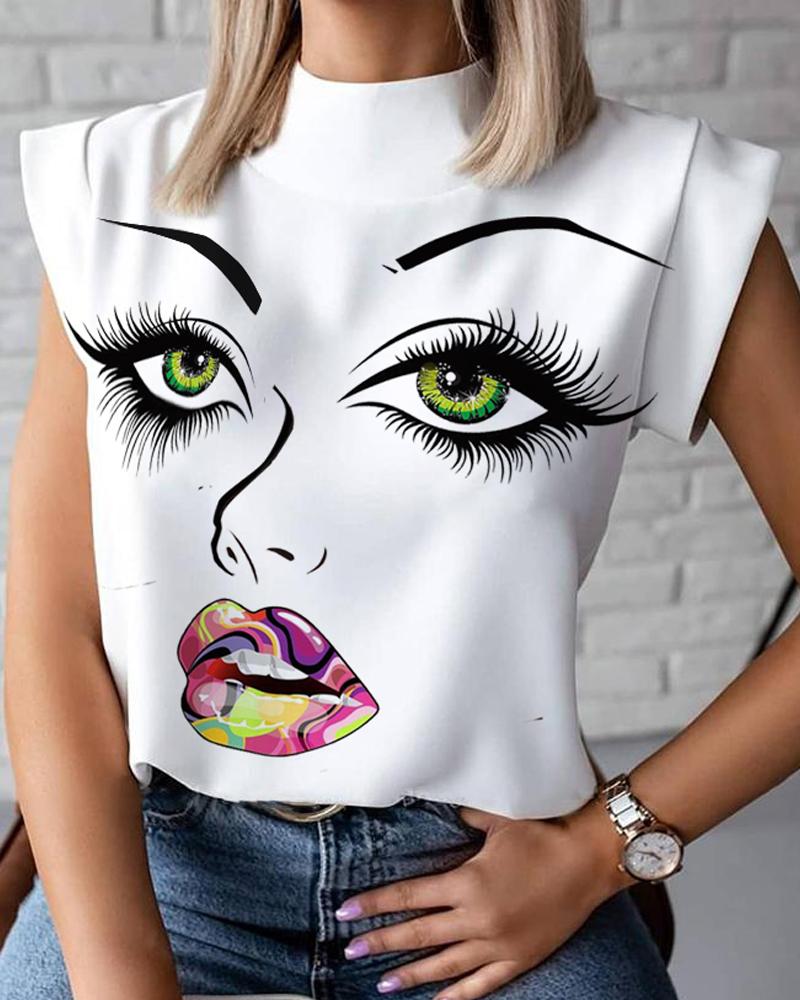 

Figure Print Casual Top, White