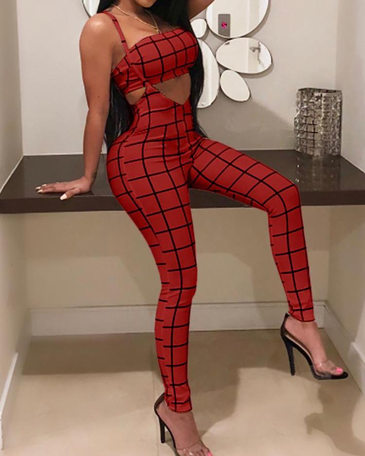 

Plaid Print Crop Women Top & High Waist Pants Set, Wine red