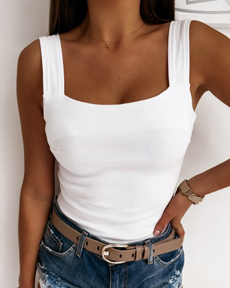 

Square Neck Sleeveless Casual Top, White
