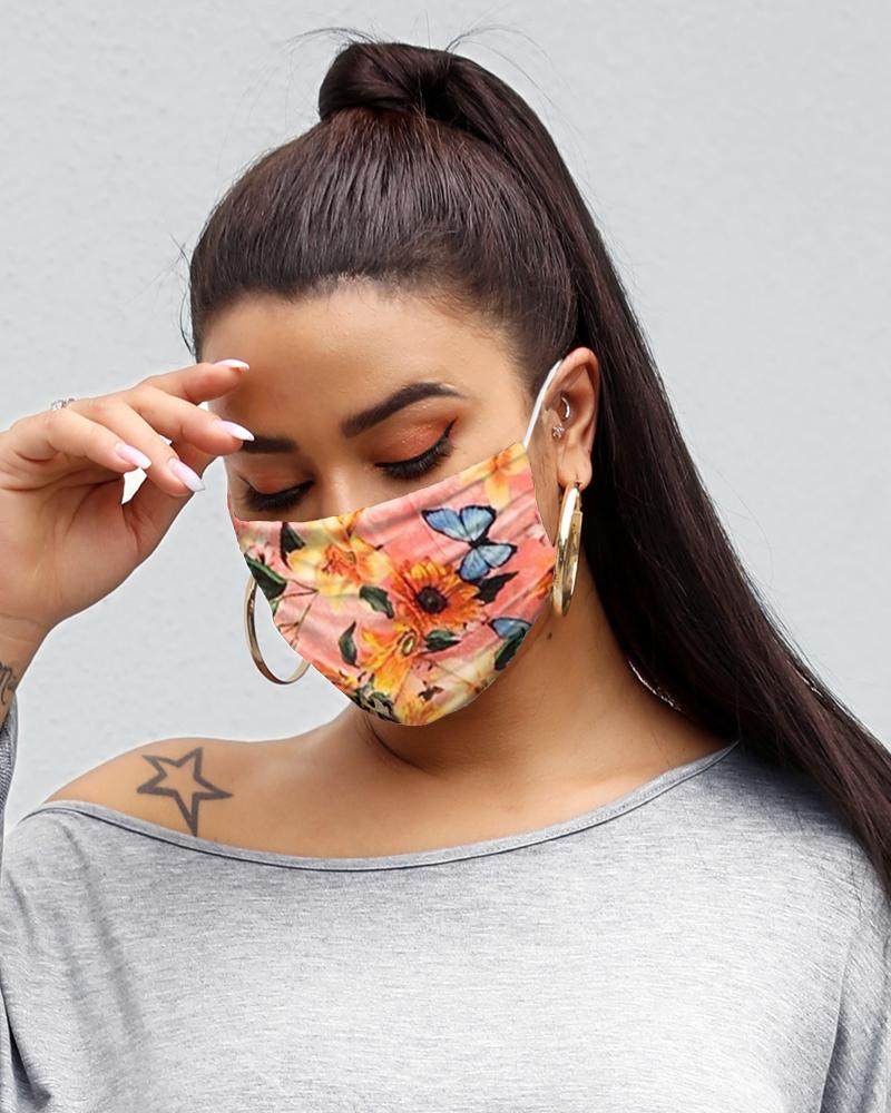 

Floral Butterfly Print Breathable Mouth M .a. s. k Washable And Reusable, Orange