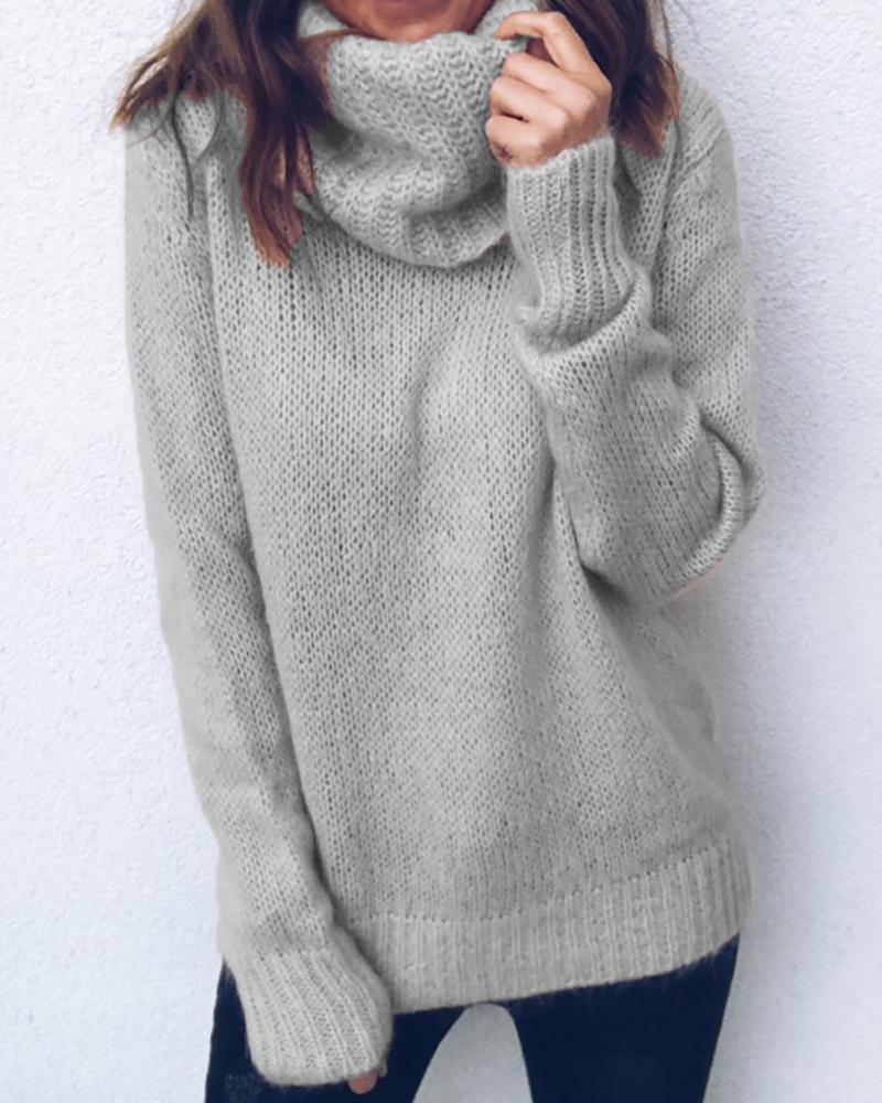 

Plain Long Sleeve Casual Knit Sweater, Gray