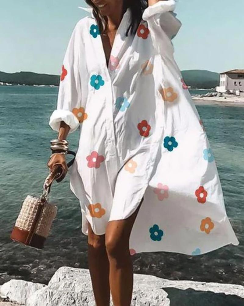 

Plain / Printed Long Sleeve Casual Shirt Dress, Style3