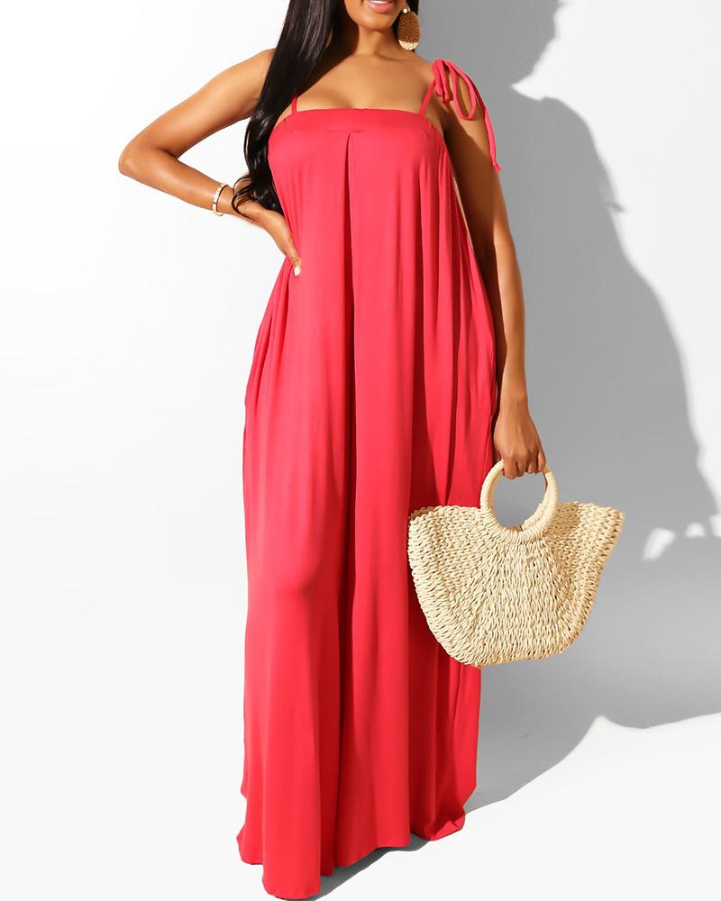 

Tied Detail Ruched Wide Leg Jumpsuit, Red