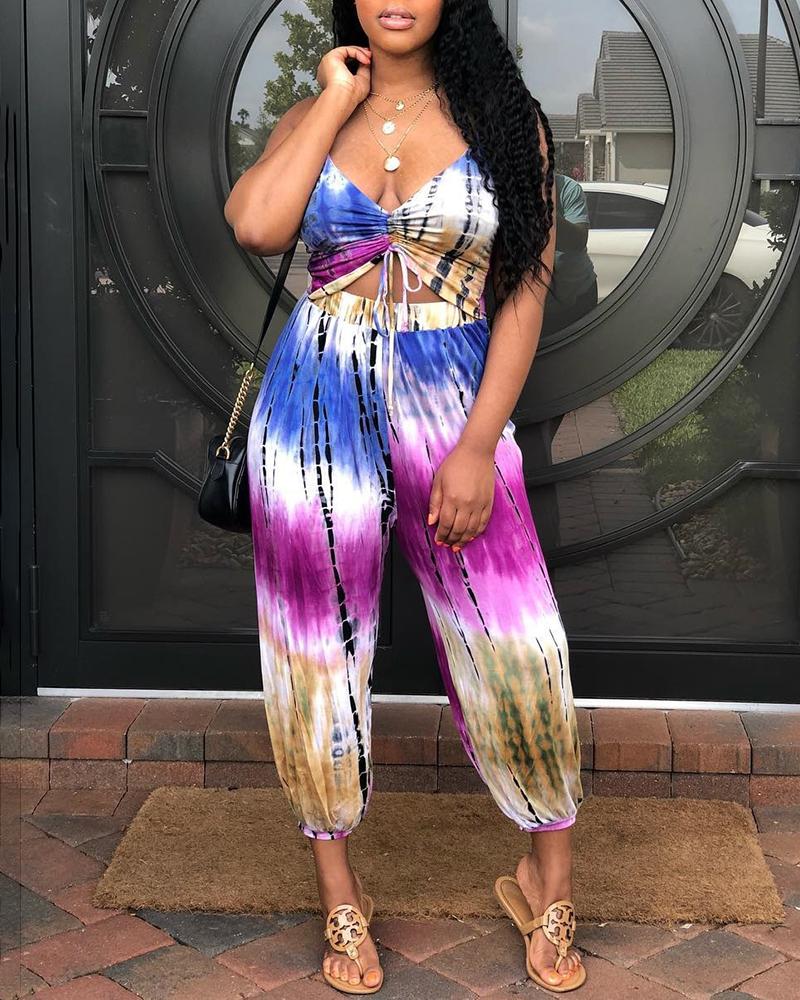 

Tie Dye Drawstring Detail Jumpsuit, Purple