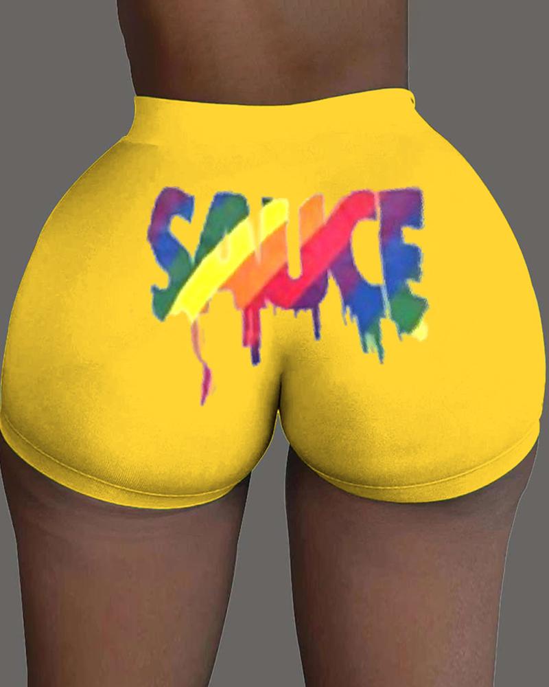 

Digital Print High Waist Sporty Shorts, Yellow