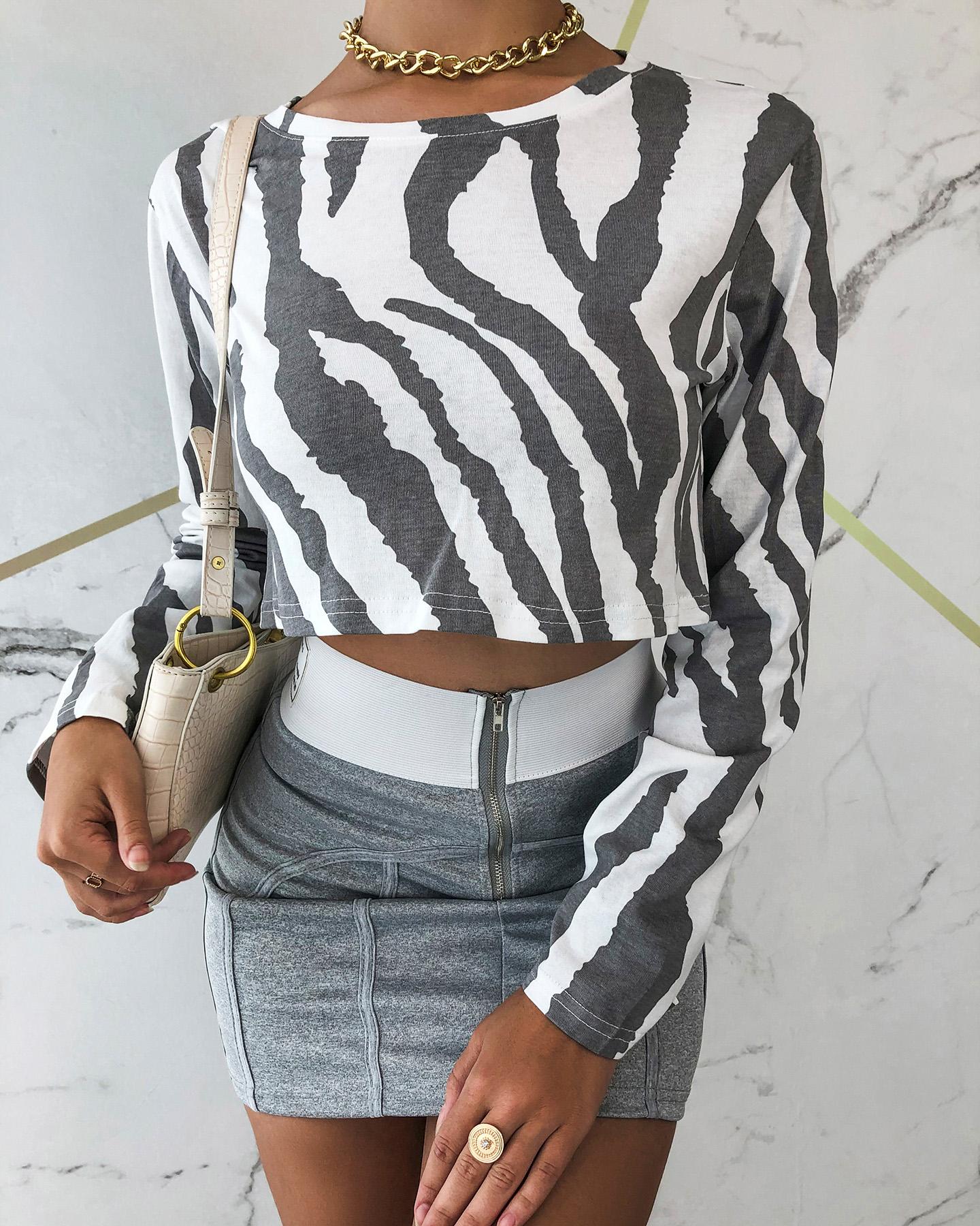

Zebra Striped Print Women Top, Gray