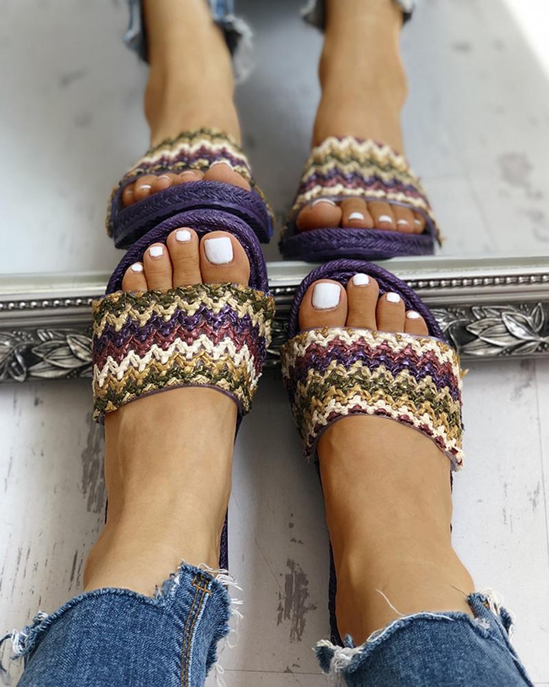 

Boho Style Braided Flat Sandals, Purple