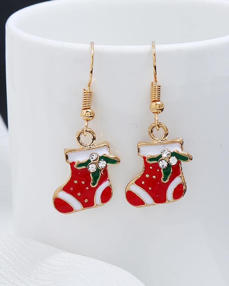 

Christmas Socks Pattern Drop Earrings, Red