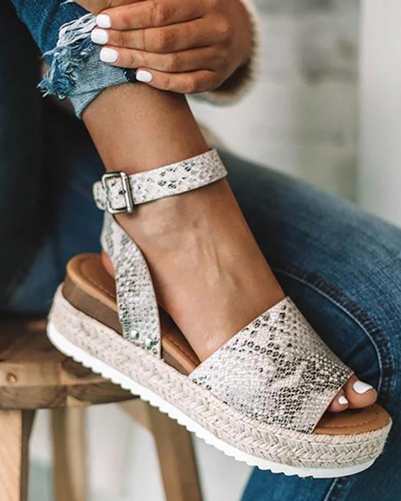

Peep Toe Slingback Espadrille Platform Sandals, Snakeskin