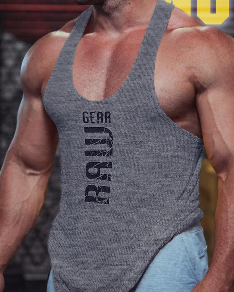 

Solid Color Splicing Letter Sleeveless Sport Tank, Gray