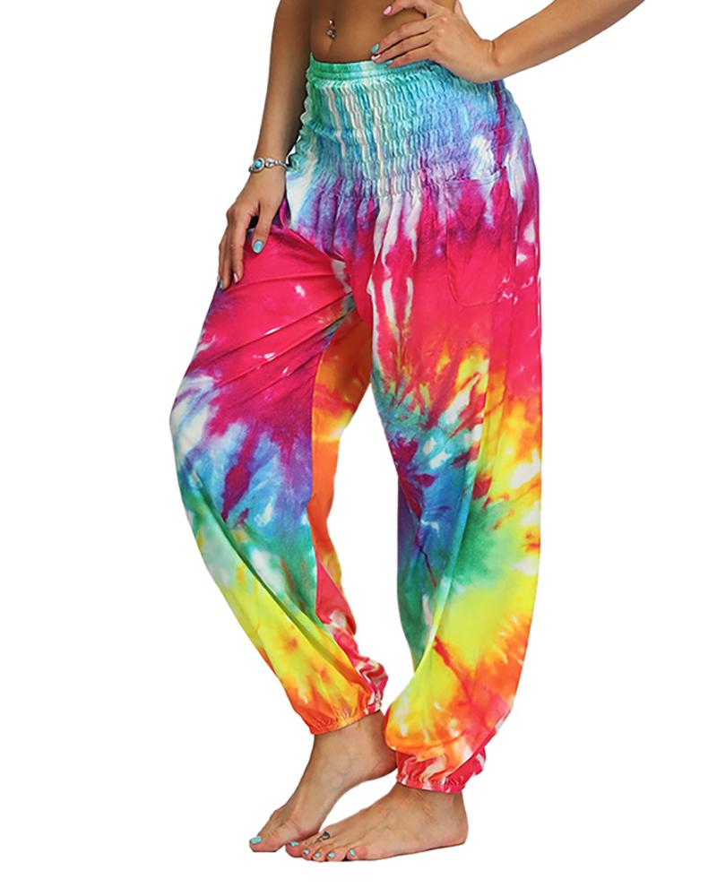 

Tie Dye Print Wide Leg High Waist Yoga Pants, Multicolor