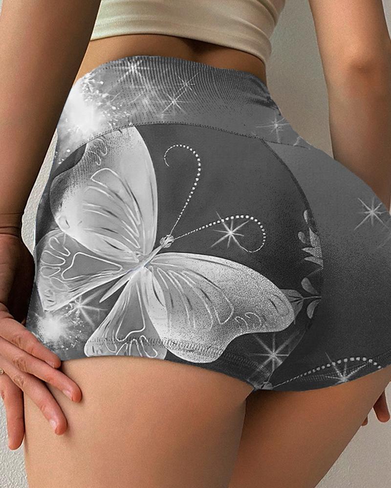 

Butterfly Skinny High Elastic Yoga Active Shorts, Gray