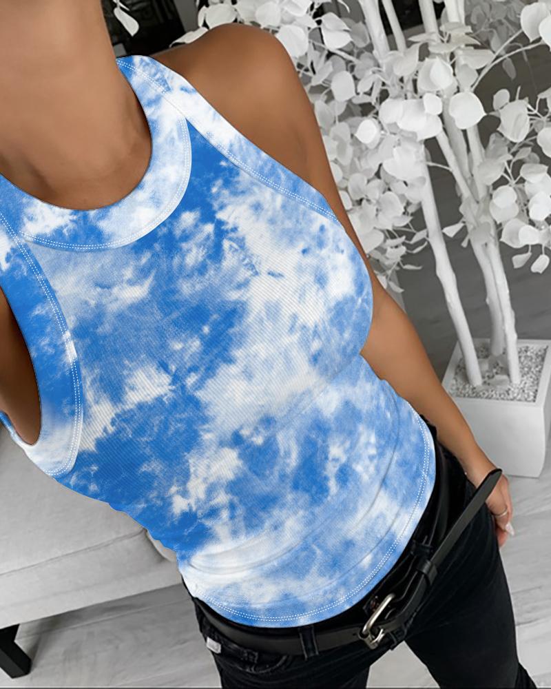 

Tie Dye Print Casual Tank Top, Blue
