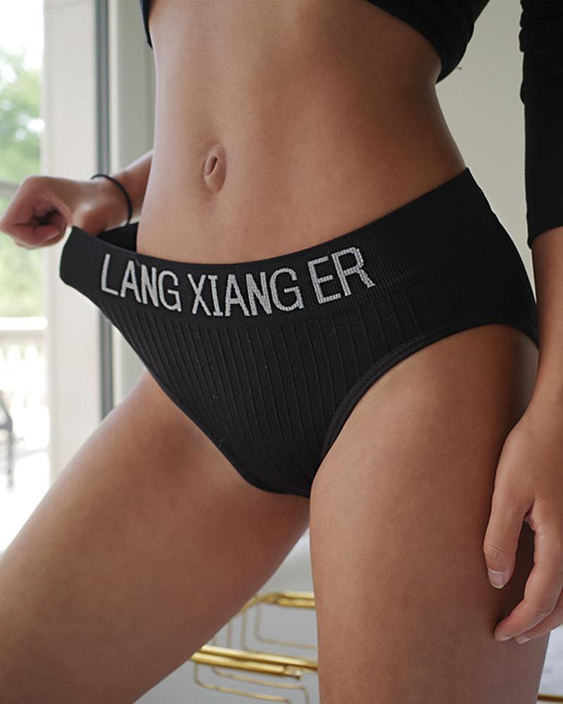 

Seamless Letter Print High Waist Panty, Black