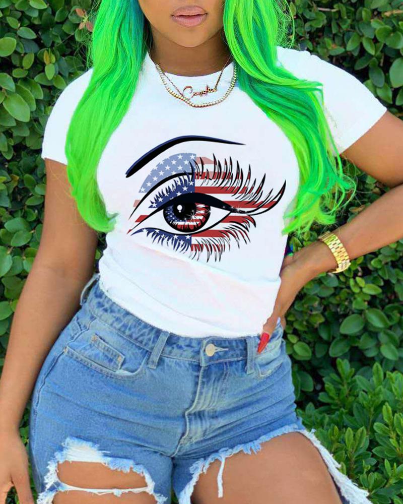 

Eye Flag Print Colorblock Casual T-shirt, Style1