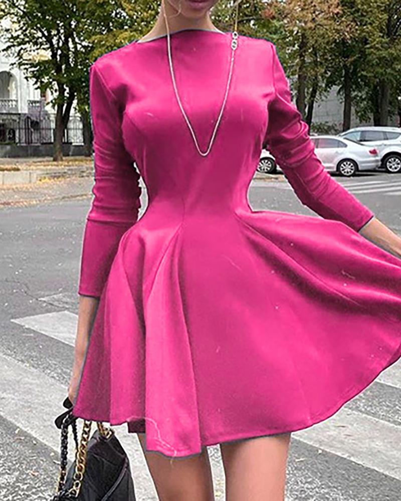 

Plain Long Sleeve Casual Dress, Hot pink