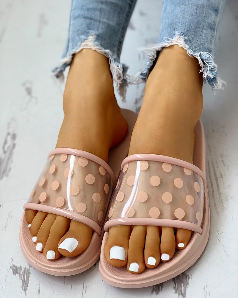 

Spots Open Toe Slippers, Pink
