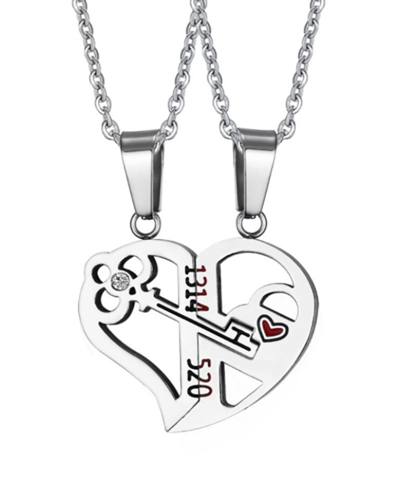 

Valentine's Day Key to Love Matching Half Heart Necklace, Silver