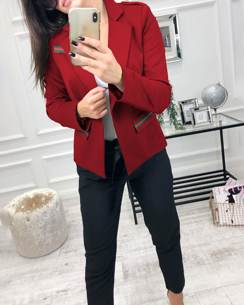 

Solid Long Sleeve Pocket Blazer Coat, Red